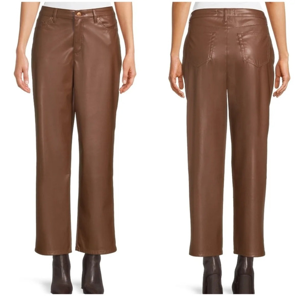 NWOT Madden NYC Brown Faux Leather Straight-Leg Pants, Relaxed Fit, Size 17. - Picture 1 of 12